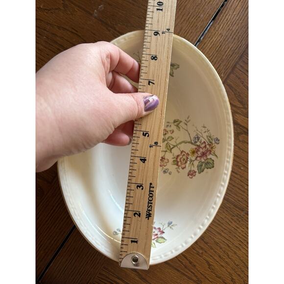 Homer Laughlin Eggshell Georgian Vtg Oval Serving Bowl Pink Floral Garden Gold - Picture 3 of 6